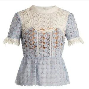 Rare SELF-PORTRAIT Petal Paneled Lace Top Blue, Size 2
